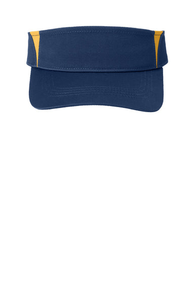 Sport-Tek Hats STC13 Mens Dry Zone Moisture Wicking Colorblock Adjustable Visor True Navy Blue/Gold Flat Front