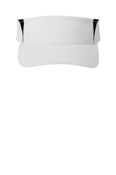 Sport-Tek Hats STC13 Mens Dry Zone Moisture Wicking Colorblock Adjustable Visor White/Black Flat Front