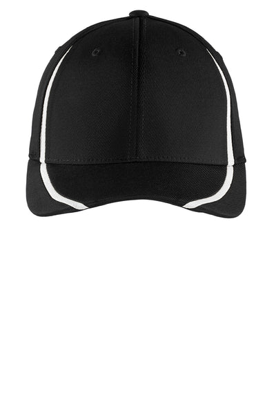 Sport-Tek Hats STC16 Moisture Wicking Stretch Fit Hat Black/White Flat Front
