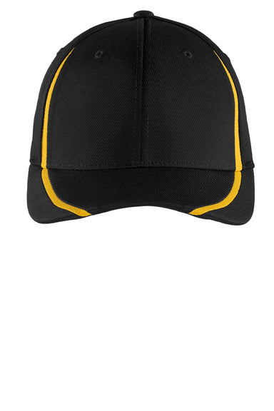 Sport-Tek Hats STC16 Mens Moisture Wicking Stretch Fit Hat Black/Gold Flat Front