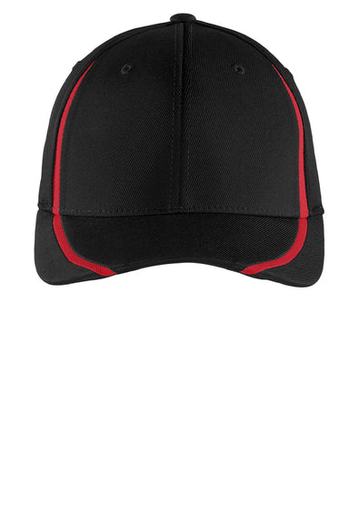 Sport-Tek Hats STC16 Moisture Wicking Stretch Fit Hat Black/True Red Flat Front