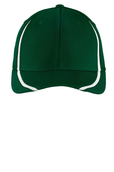 Sport-Tek Hats STC16 Moisture Wicking Stretch Fit Hat Forest Green/White Flat Front