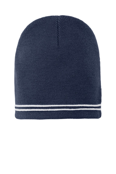 Sport-Tek Hats STC20 Spectator Beanie True Navy Blue/White Flat Front