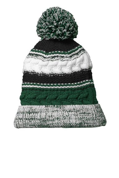 Sport-Tek Hats STC21 Pom Pom Team Beanie Forest Green/Black/White Flat Front