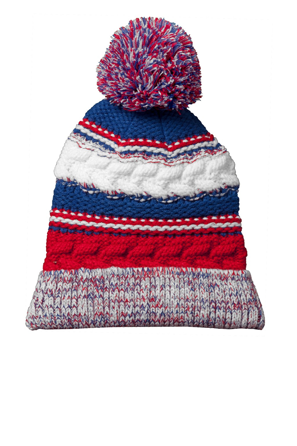 Sport-Tek Hats STC21 Pom Pom Team Beanie True Red/True Royal Blue/White Flat Front