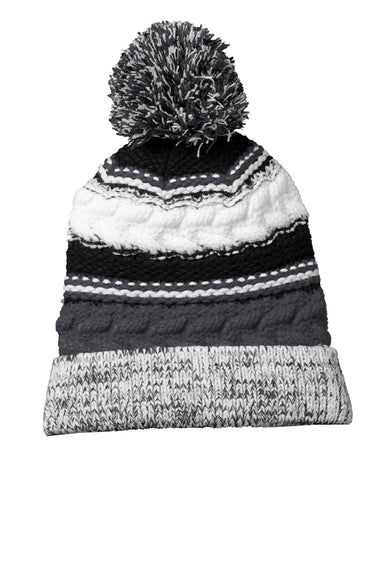 Sport-Tek Hats STC21 Pom Pom Team Beanie Iron Grey/Black/White Flat Front