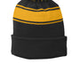 Sport-Tek Hats Unisex Stripe Pom Pom Beanie - Black/Gold