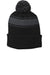 Sport-Tek Hats STC28 Stripe Pom Pom Beanie Black/Iron Grey Flat Front