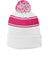 Sport-Tek Hats STC28 Stripe Pom Pom Beanie White/Raspberry Pink Flat Front