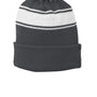 Sport-Tek Hats Unisex Stripe Pom Pom Beanie - Iron Grey/White