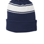 Sport-Tek Hats Unisex Stripe Pom Pom Beanie - True Navy Blue/White