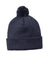 Sport-Tek Hats STC37 Solid Pom Pom Beanie True Navy Blue Flat Front