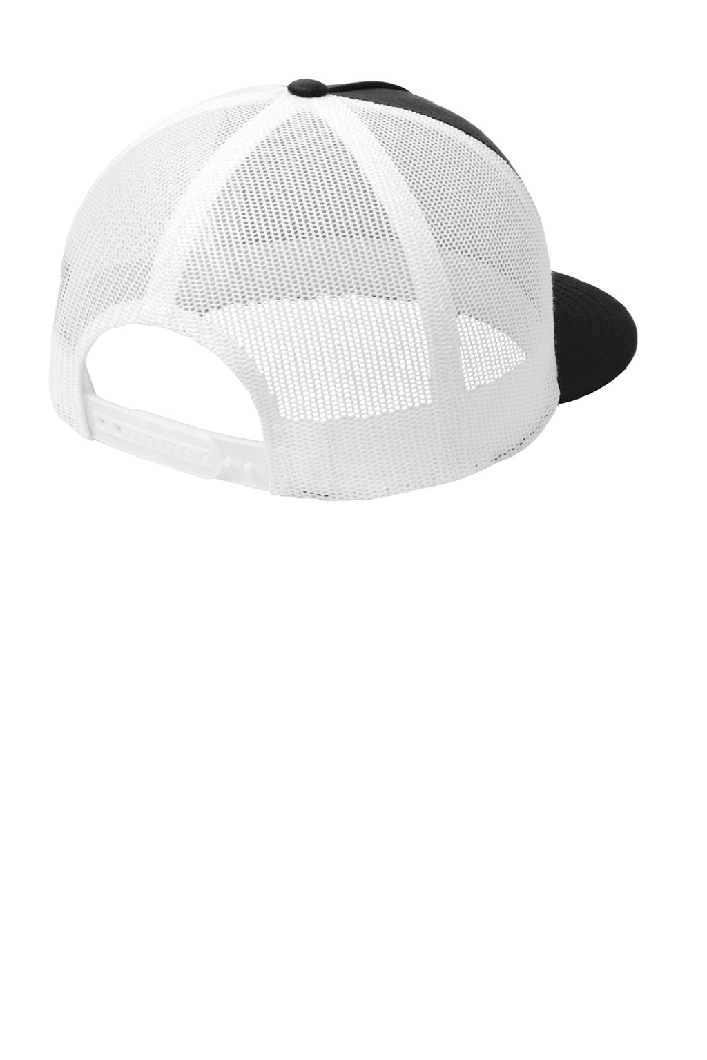 Sport-Tek Hats STC38 Mens Adjustable Trucker Hat Black/White Flat Back