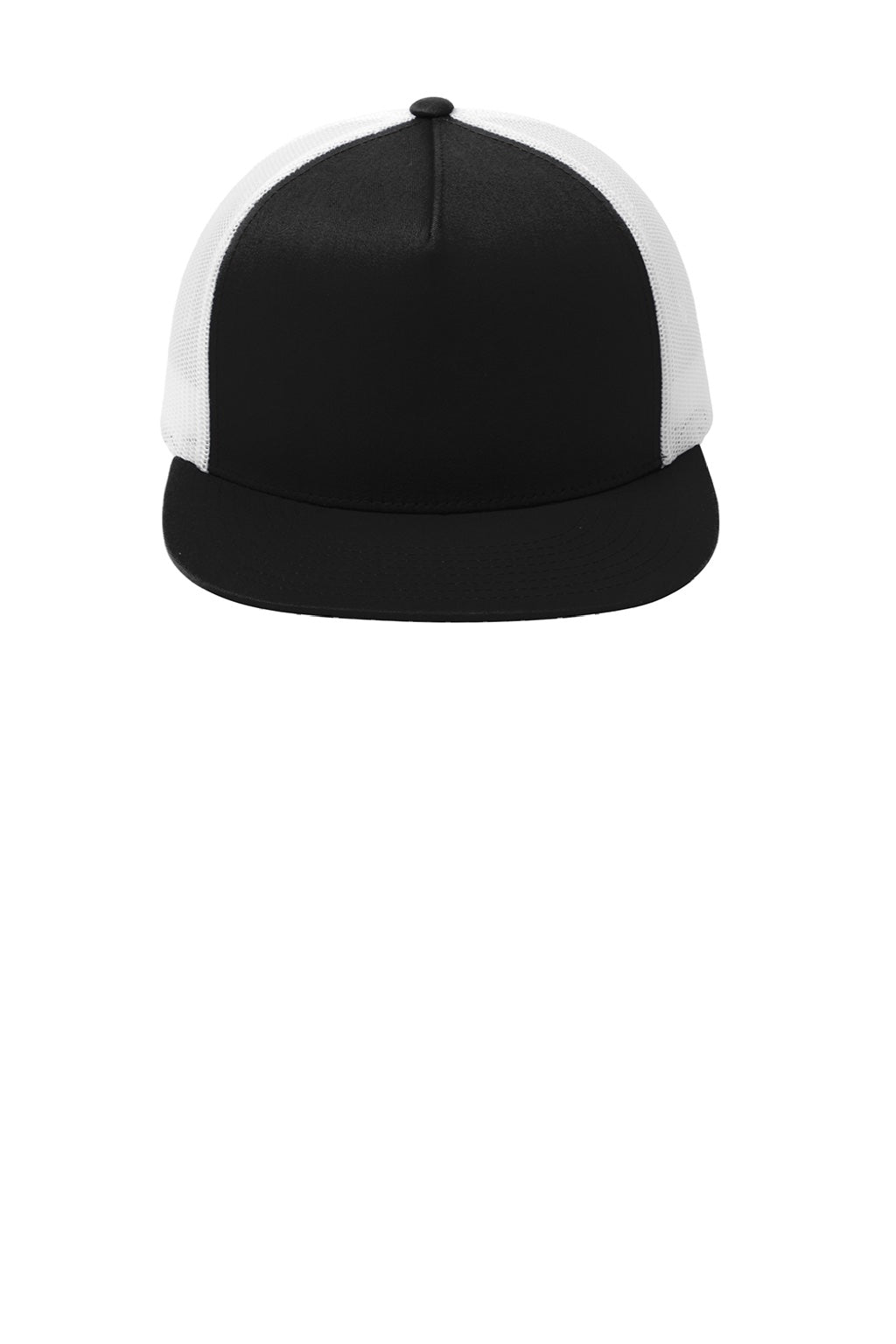 Sport-Tek Hats STC38 Mens Adjustable Trucker Hat Black/White Flat Front