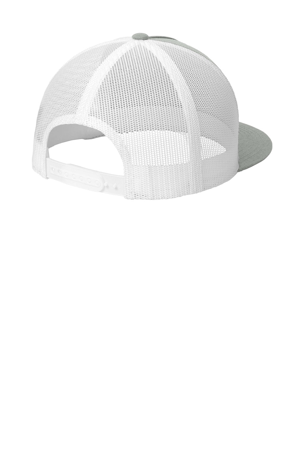 Sport-Tek Hats STC38 Mens Adjustable Trucker Hat Heather Grey/White Flat Back