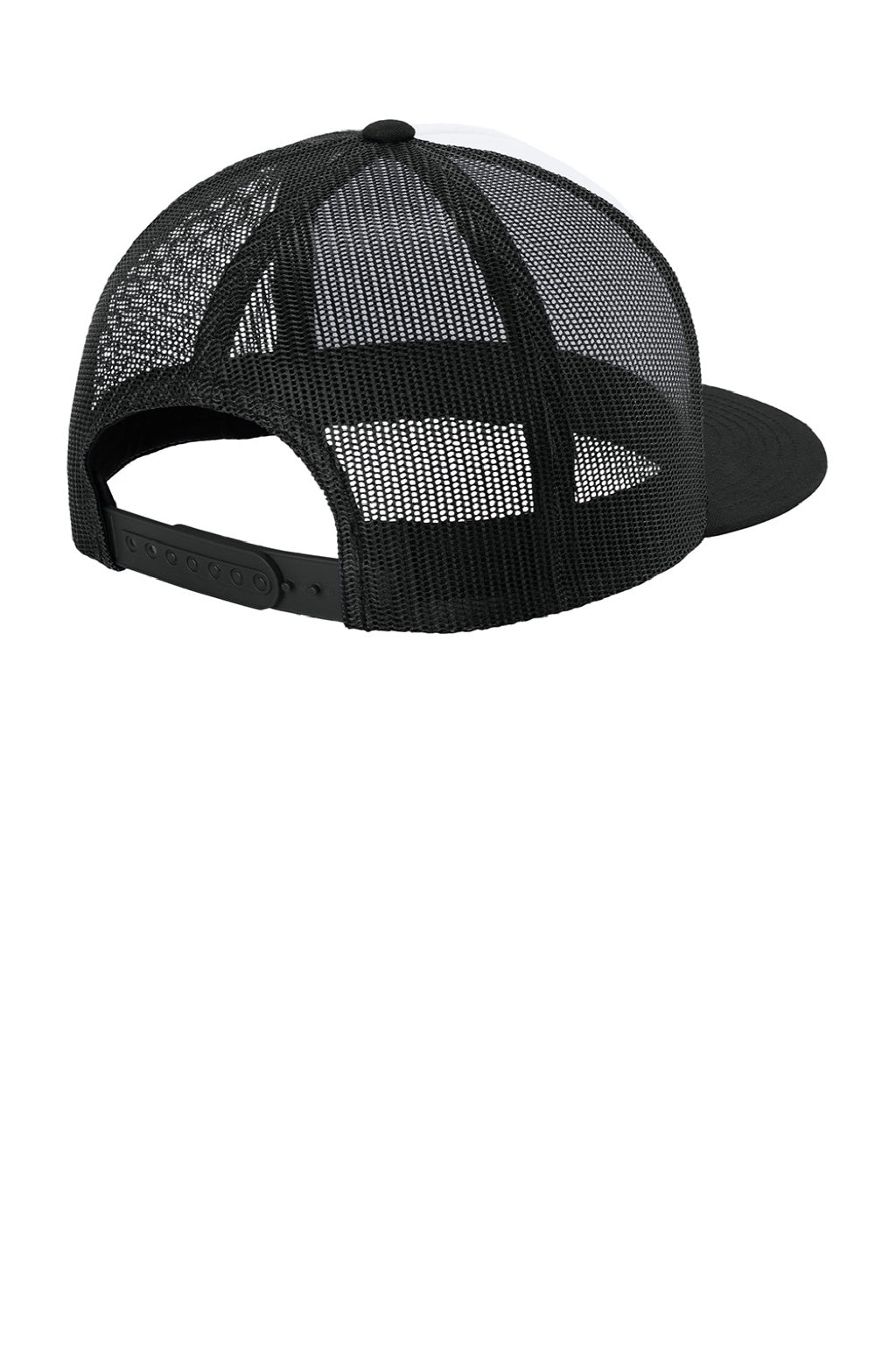 Sport-Tek Hats STC38 Mens Adjustable Trucker Hat White/Black Flat Back