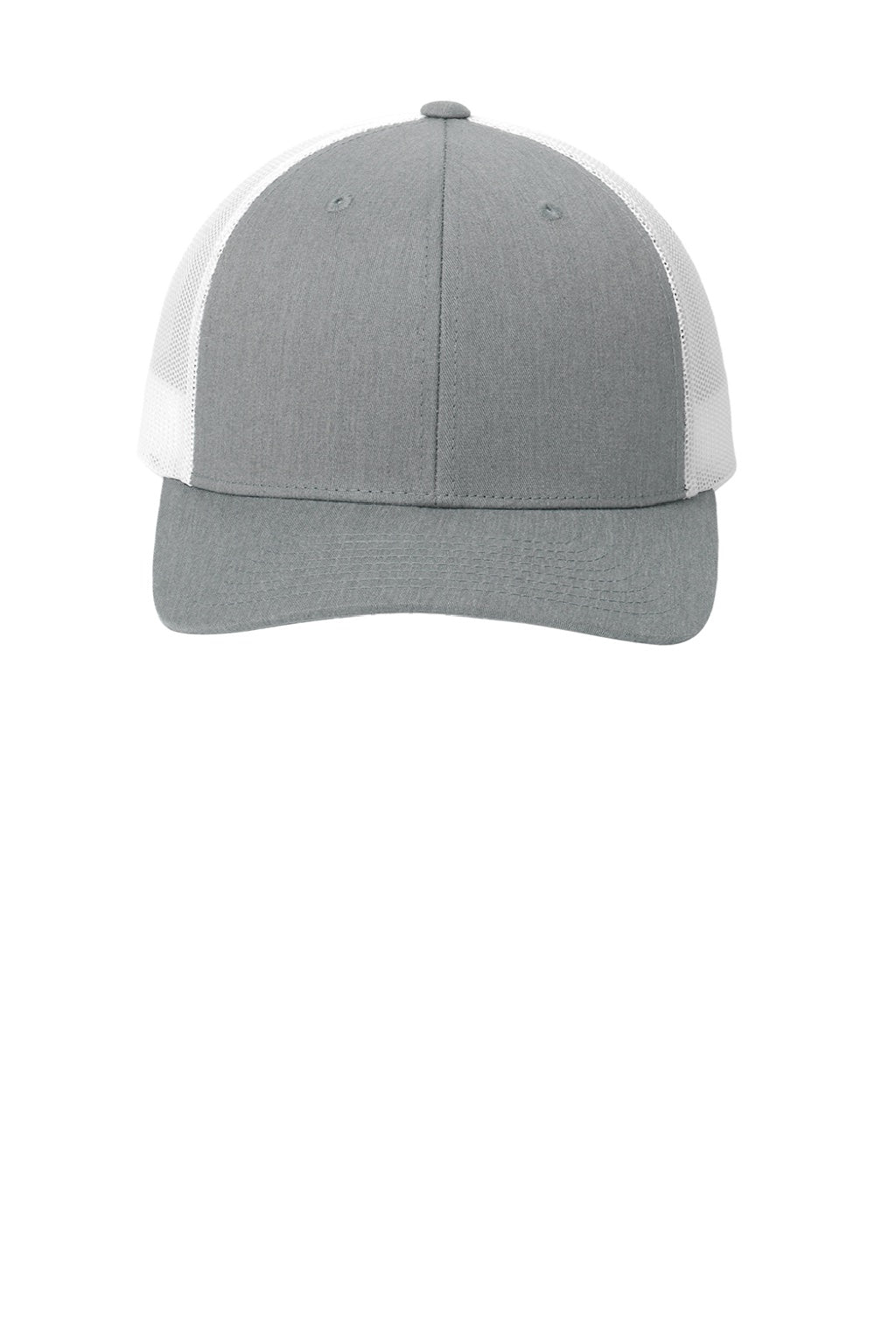 Sport-Tek Hats STC39 Mens Adjustable Trucker Hat Heather Grey/White Flat Front