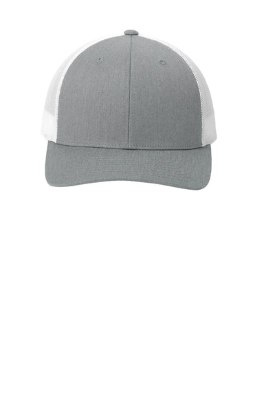 Sport-Tek Hats STC39 Mens Adjustable Trucker Hat Heather Grey/White Flat Front