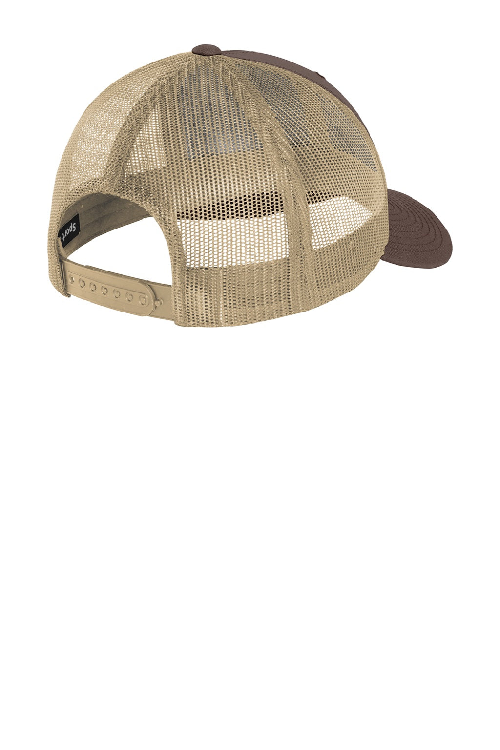 Sport-Tek Hats STC39 Mens Adjustable Trucker Hat Chocolate Brown/Khaki Flat Back