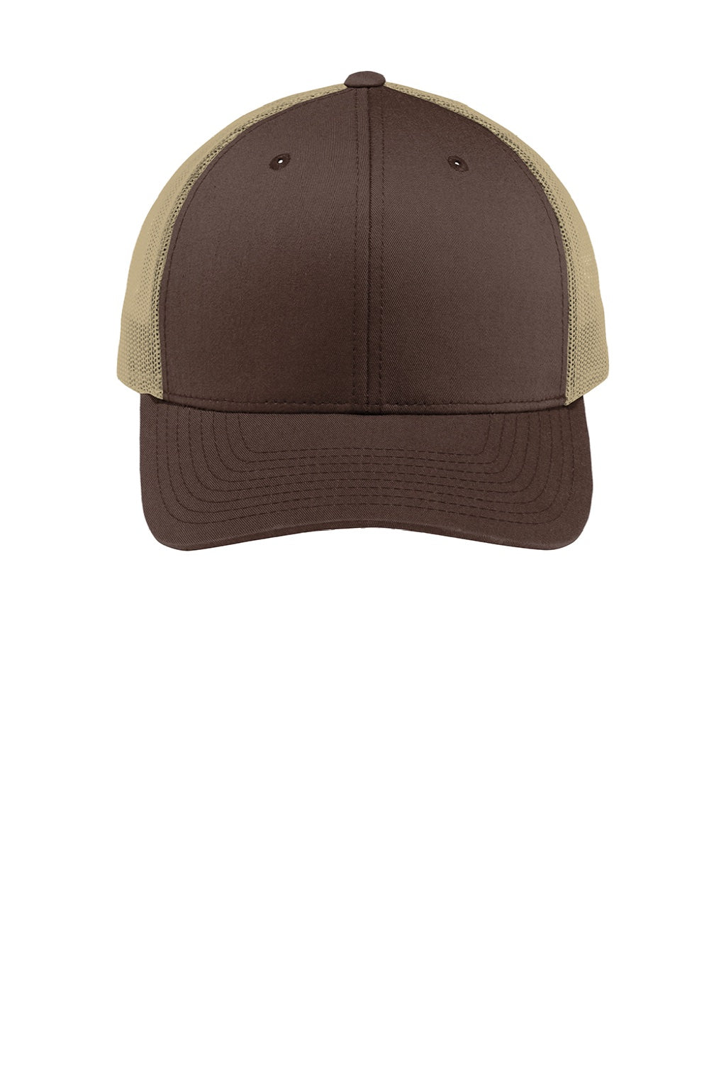 Sport-Tek Hats STC39 Mens Adjustable Trucker Hat Chocolate Brown/Khaki Flat Front