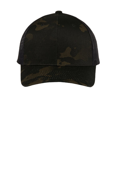 Sport-Tek Hats STC39 Mens Adjustable Trucker Hat Multicam Black Flat Front