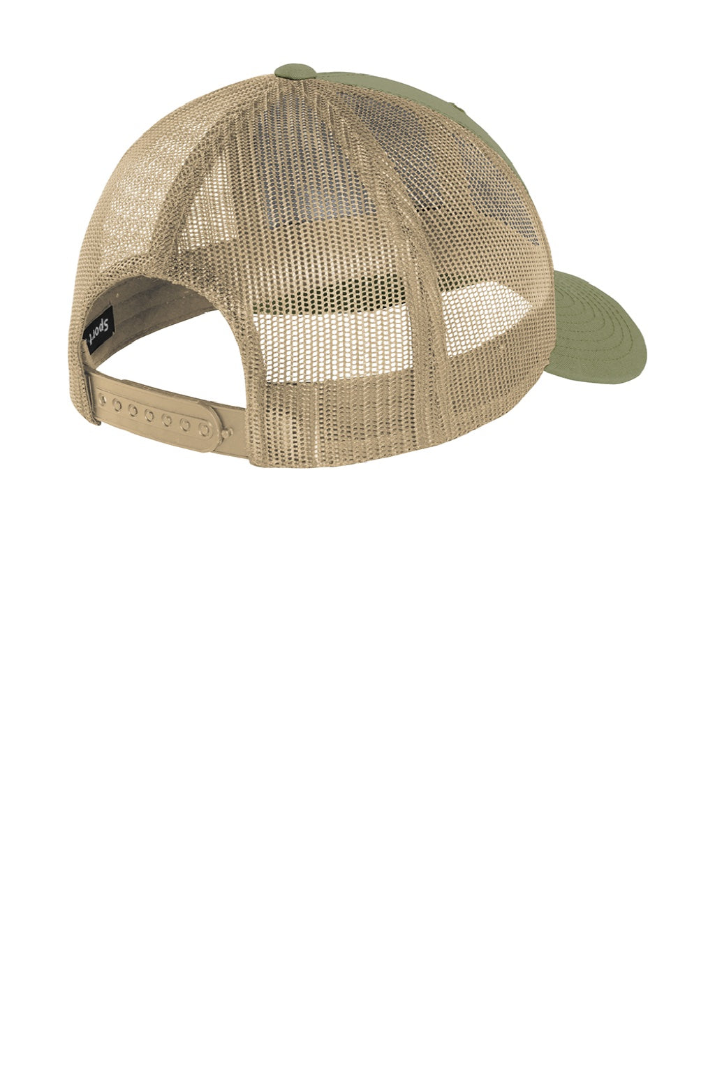 Sport-Tek Hats STC39 Mens Adjustable Trucker Hat Olive Green/Khaki Flat Back