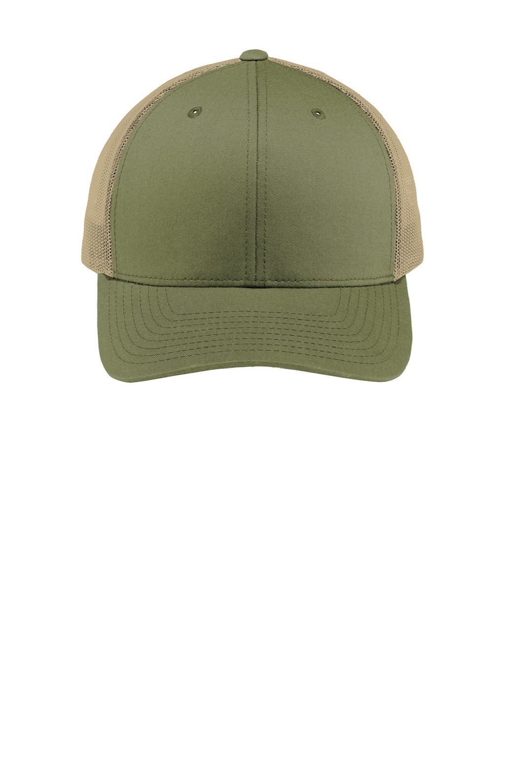 Sport-Tek Hats STC39 Mens Adjustable Trucker Hat Olive Green/Khaki Flat Front