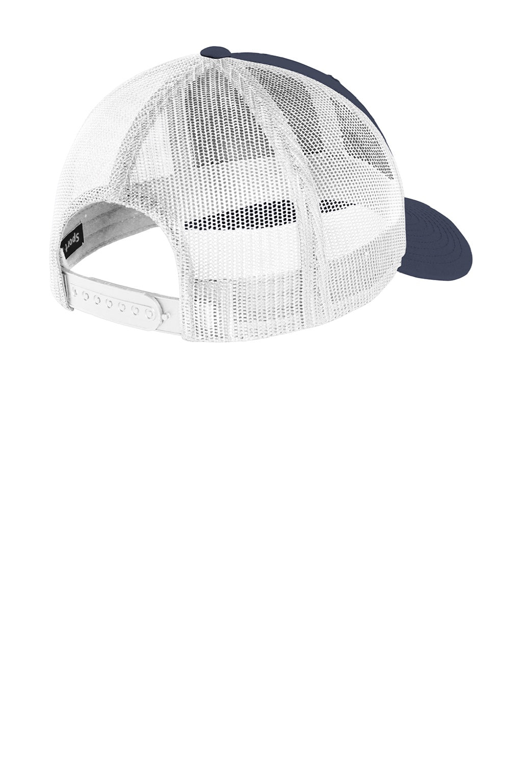 Sport-Tek Hats STC39 Mens Adjustable Trucker Hat True Navy Blue/White Flat Back