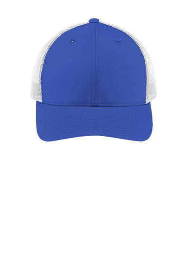 Sport-Tek Hats STC39 Mens Adjustable Trucker Hat True Royal Blue/White Flat Front