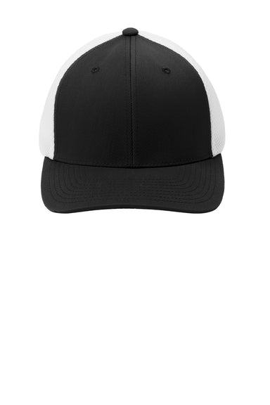 Sport-Tek Hats STC40 Stretch Fit Hat Black/White Flat Front