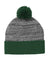 Sport-Tek Hats STC41 Heather Pom Pom Beanie Forest Green/Heather Grey Flat Front