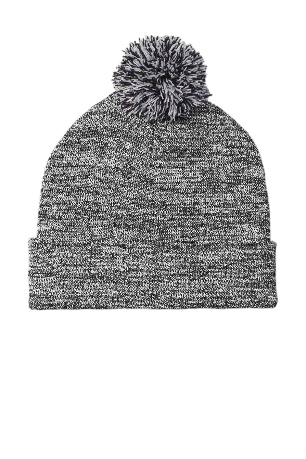 Sport-Tek Hats STC41 Heather Pom Pom Beanie Heather Grey Flat Front