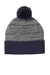 Sport-Tek Hats STC41 Heather Pom Pom Beanie True Navy Blue/Heather Grey Flat Front