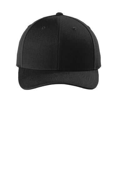 Sport-Tek Hats STC43 Mens Curve Bill Snapback Hat Black Flat Front