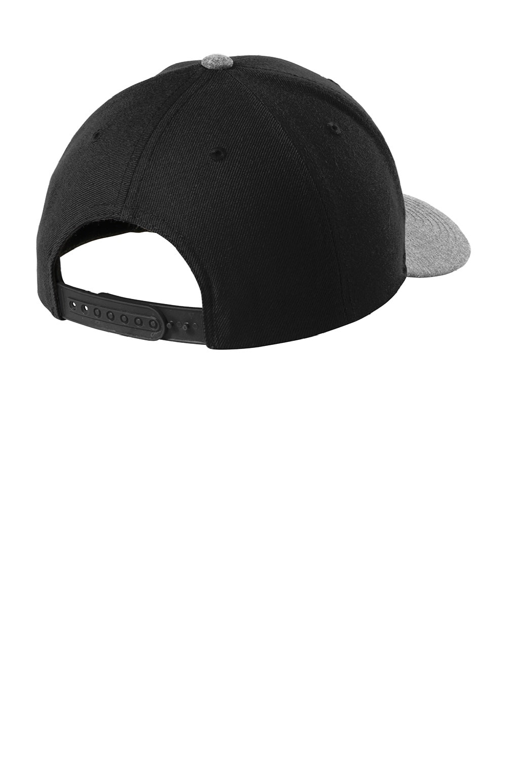 Sport-Tek Hats STC43 Mens Curve Bill Snapback Hat Black/Heather Grey Flat Back