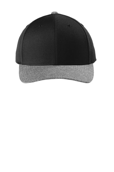 Sport-Tek Hats STC43 Mens Curve Bill Snapback Hat Black/Heather Grey Flat Front