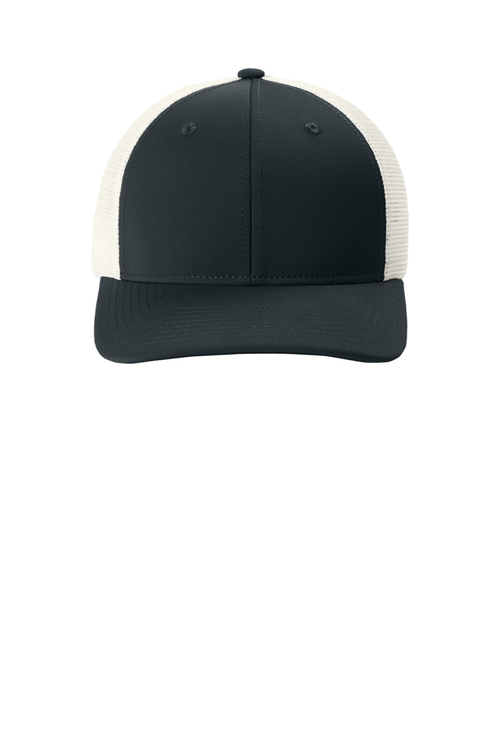 Sport-Tek Hats STC46 Mens Club Adjustable Trucker Hat Black/White Flat Front