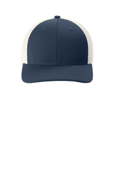 Sport-Tek Hats STC46 Mens Club Adjustable Trucker Hat True Navy Blue/White Flat Front