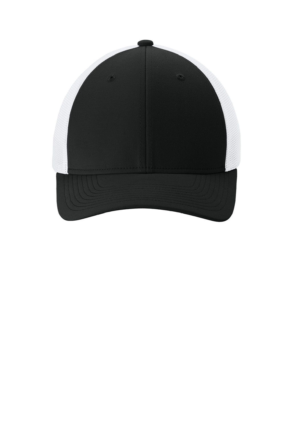 Sport-Tek Hats STC60 Mens Moisture Wicking Stretch-Tek Mesh Back Hat Black/White Flat Front