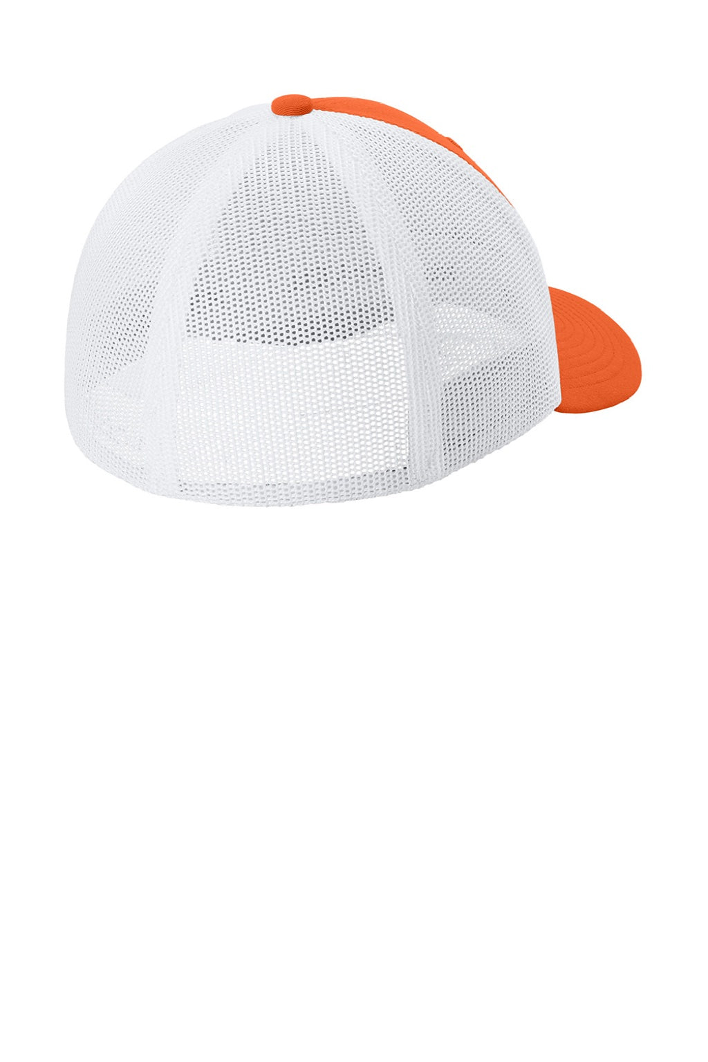 Sport-Tek Hats STC60 Mens Moisture Wicking Stretch-Tek Mesh Back Hat Deep Orange/White Flat Back