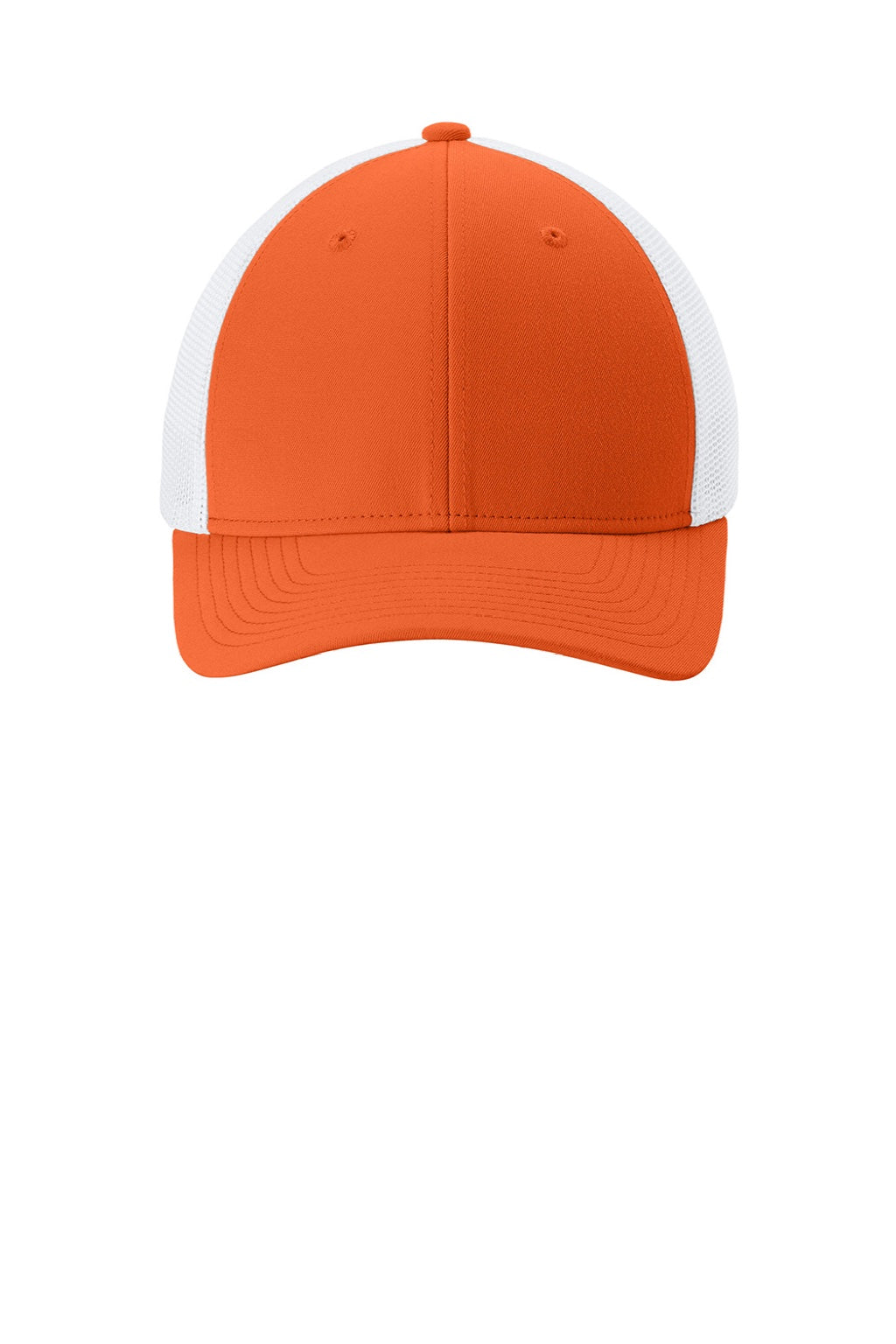 Sport-Tek Hats STC60 Mens Moisture Wicking Stretch-Tek Mesh Back Hat Deep Orange/White Flat Front