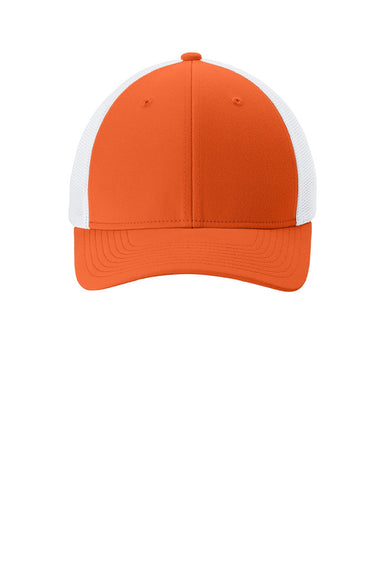 Sport-Tek Hats STC60 Mens Moisture Wicking Stretch-Tek Mesh Back Hat Deep Orange/White Flat Front