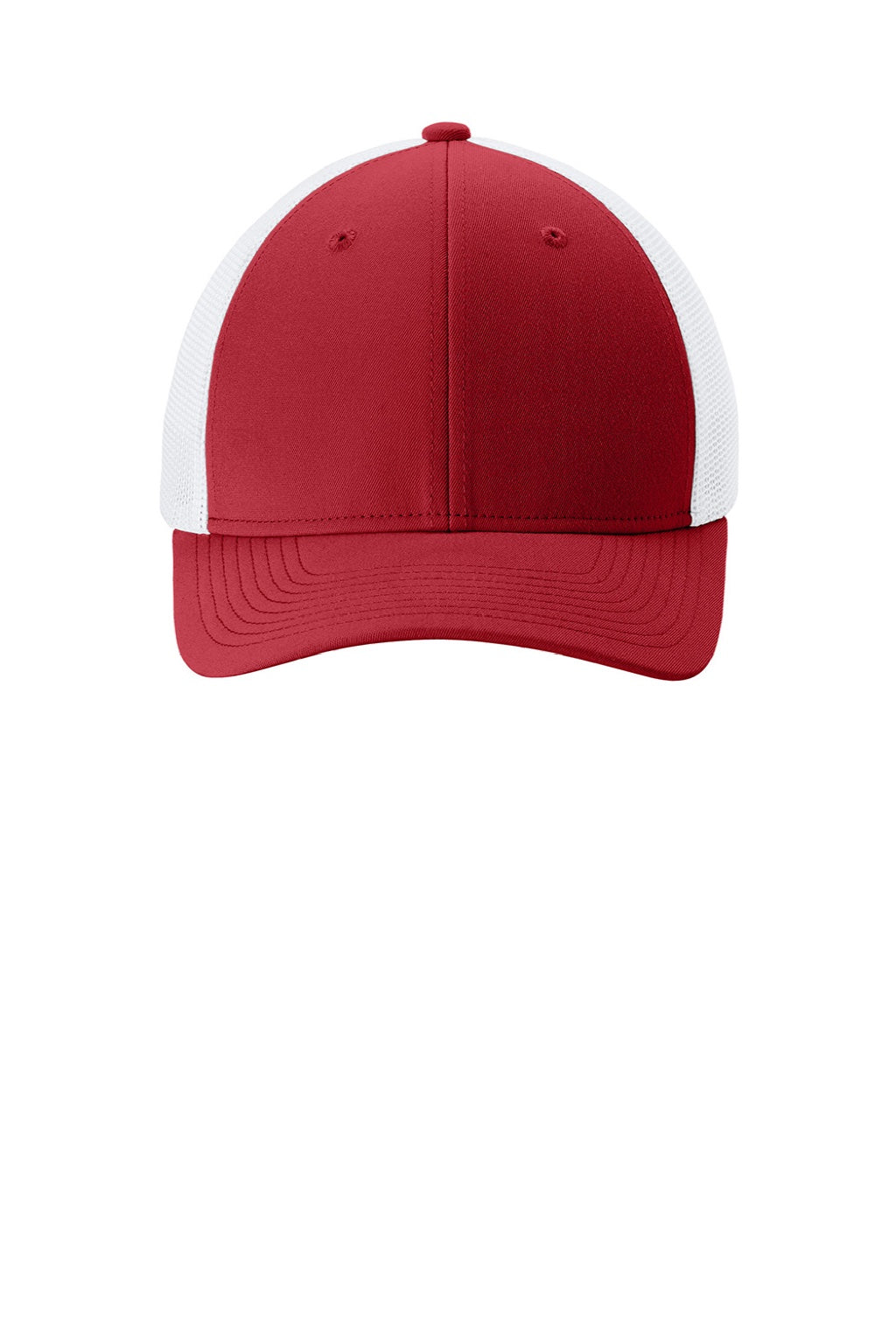 Sport-Tek Hats STC60 Mens Moisture Wicking Stretch-Tek Mesh Back Hat Deep Red/White Flat Front