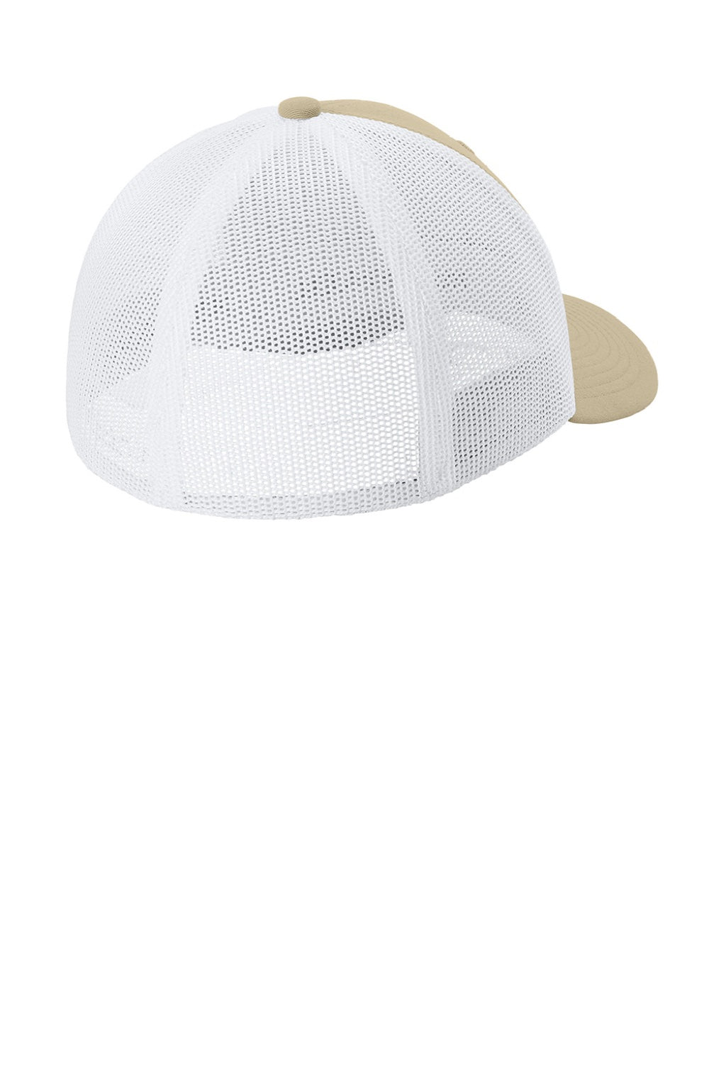 Sport-Tek Hats STC60 Mens Moisture Wicking Stretch-Tek Mesh Back Hat Sahara Brown/White Flat Back