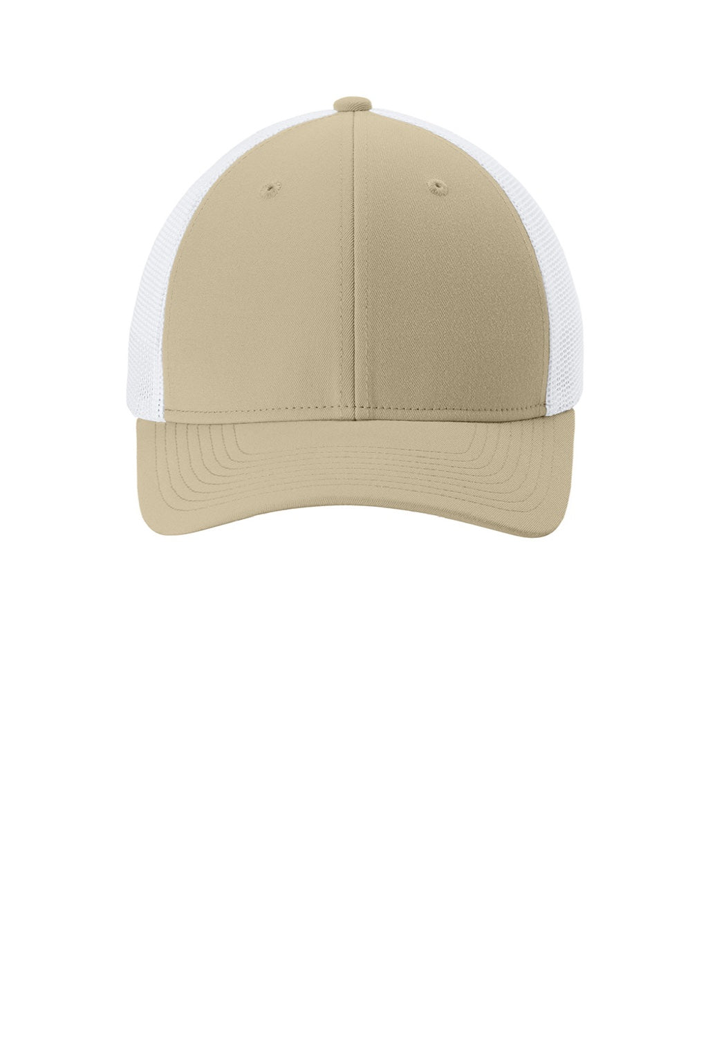 Sport-Tek Hats STC60 Mens Moisture Wicking Stretch-Tek Mesh Back Hat Sahara Brown/White Flat Front