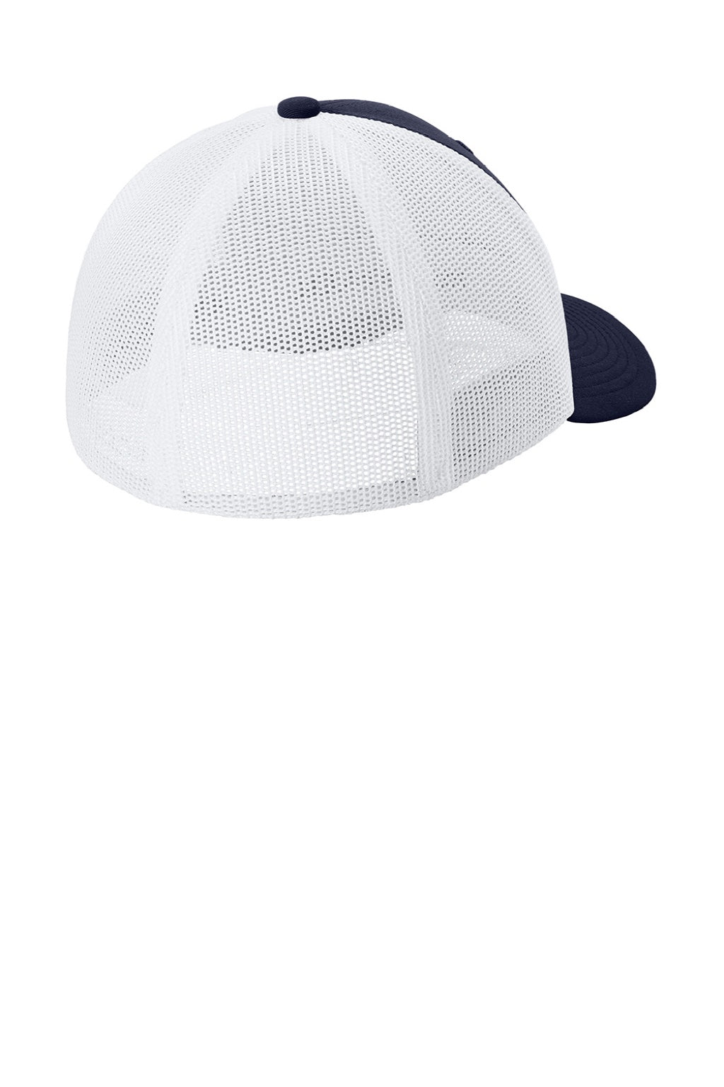 Sport-Tek Hats STC60 Mens Moisture Wicking Stretch-Tek Mesh Back Hat True Navy Blue/White Flat Back