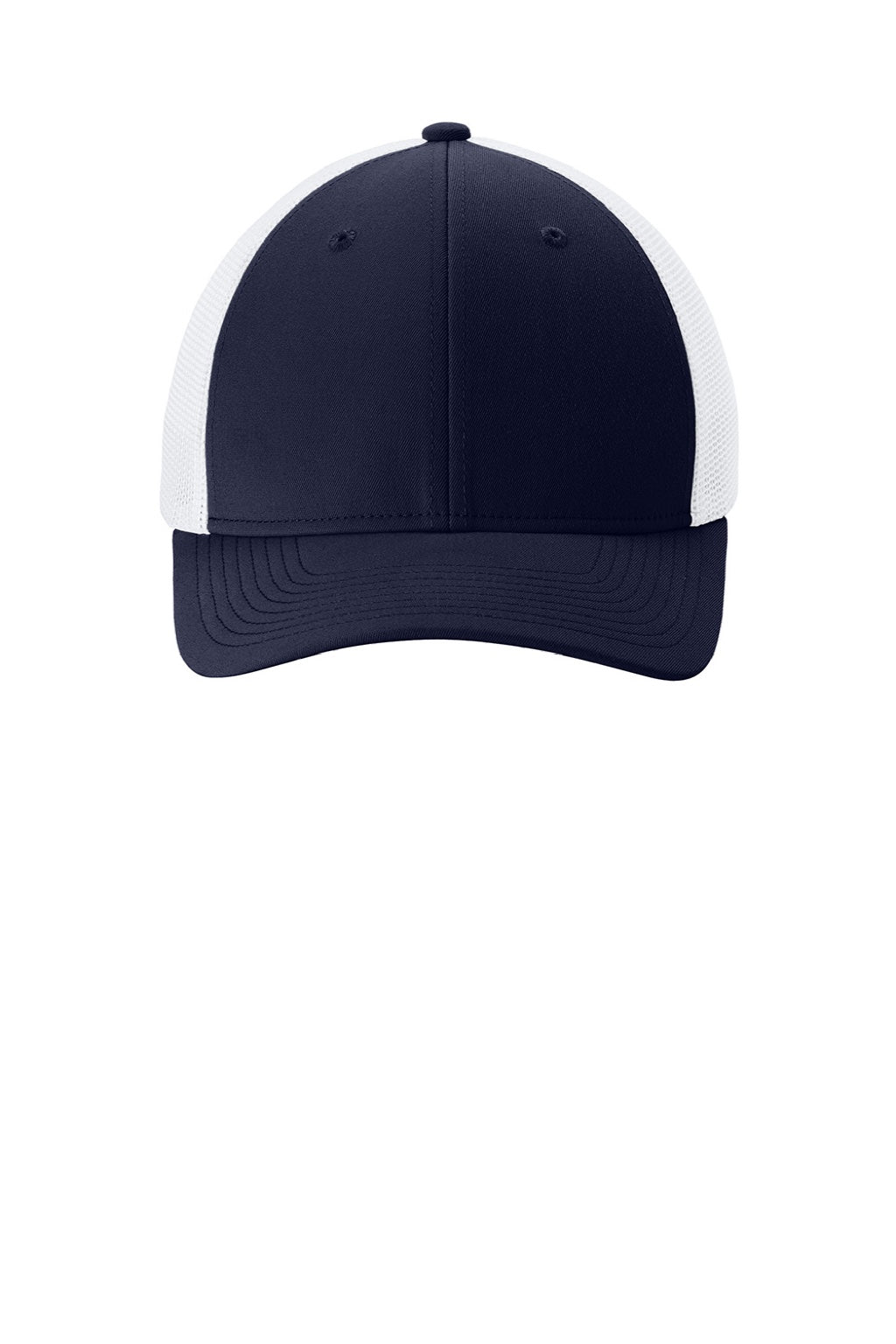 Sport-Tek Hats STC60 Mens Moisture Wicking Stretch-Tek Mesh Back Hat True Navy Blue/White Flat Front