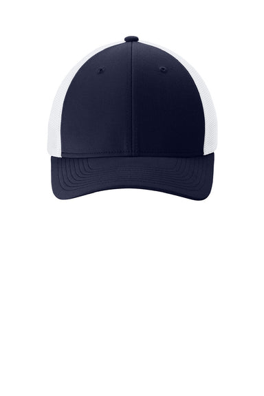 Sport-Tek Hats STC60 Mens Moisture Wicking Stretch-Tek Mesh Back Hat True Navy Blue/White Flat Front