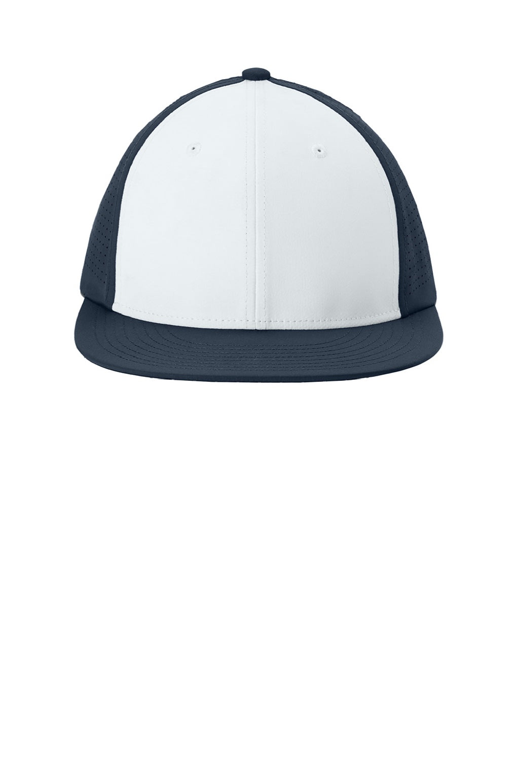 Sport-Tek Hats STC64 Mens Pro Cut Moisture Wicking Stretch-Tek Hat White/True Navy Blue/True Navy Blue Flat Front