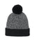 Sport-Tek Hats STC68 Mens Halftime Heather Pom Beanie Black/Silver Grey Flat Front
